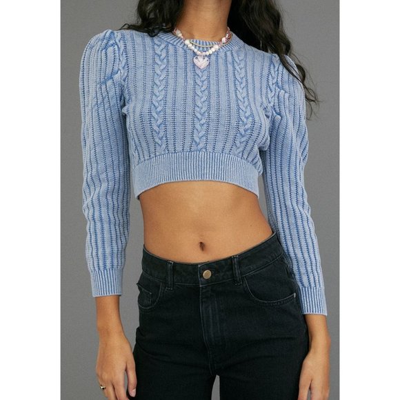 Urban Outfitters Sweaters - Urban Outfitters Cropped Cable Knit Jumper | Blue Sweater NWT